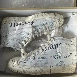 靴 john galliano 11a/w John Galliano Gazzette Newsprint Pattern High-Top Fashion